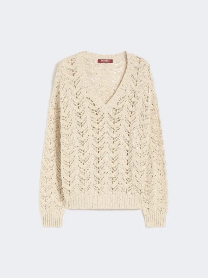 Pullover aus Baumwollgarn und Pailletten, beige