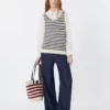 Pullover aus geripptem Baumwollgarn, marineblau Pullover aus geripptem Baumwollgarn, marineblau