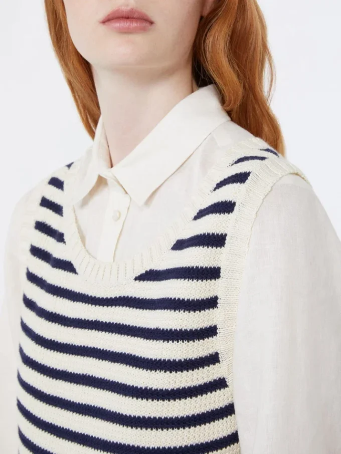 Pullover aus geripptem Baumwollgarn, marineblau Pullover aus geripptem Baumwollgarn, marineblau