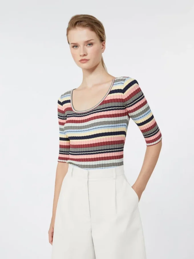Pullover aus geripptem Stretch-Viskosegarn, mehrfarbig