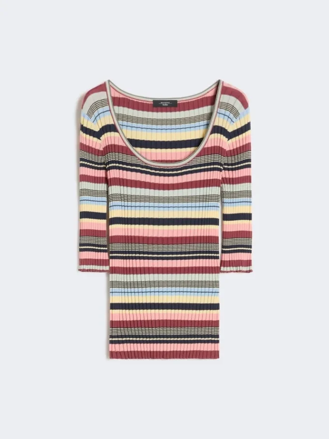 Pullover aus geripptem Stretch-Viskosegarn, mehrfarbig