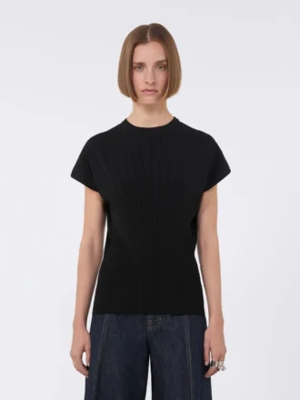 Pullover aus geripptem Viskose-Strick, schwarz