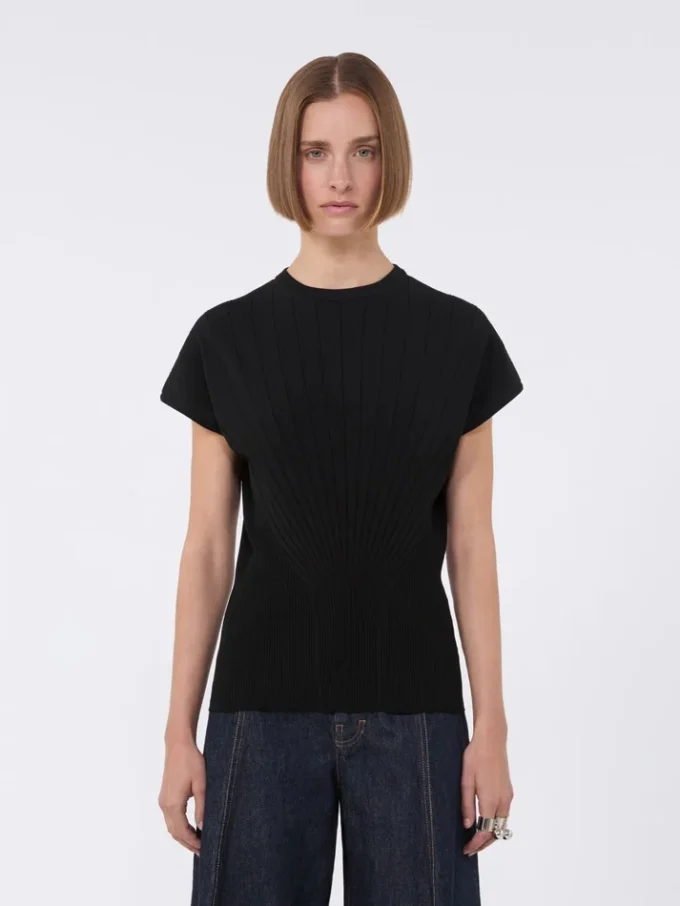 Pullover aus geripptem Viskose-Strick, schwarz Pullover aus geripptem Viskose-Strick, schwarz