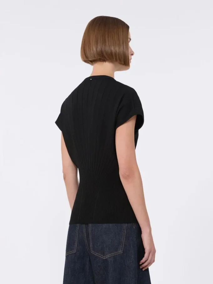 Pullover aus geripptem Viskose-Strick, schwarz Pullover aus geripptem Viskose-Strick, schwarz