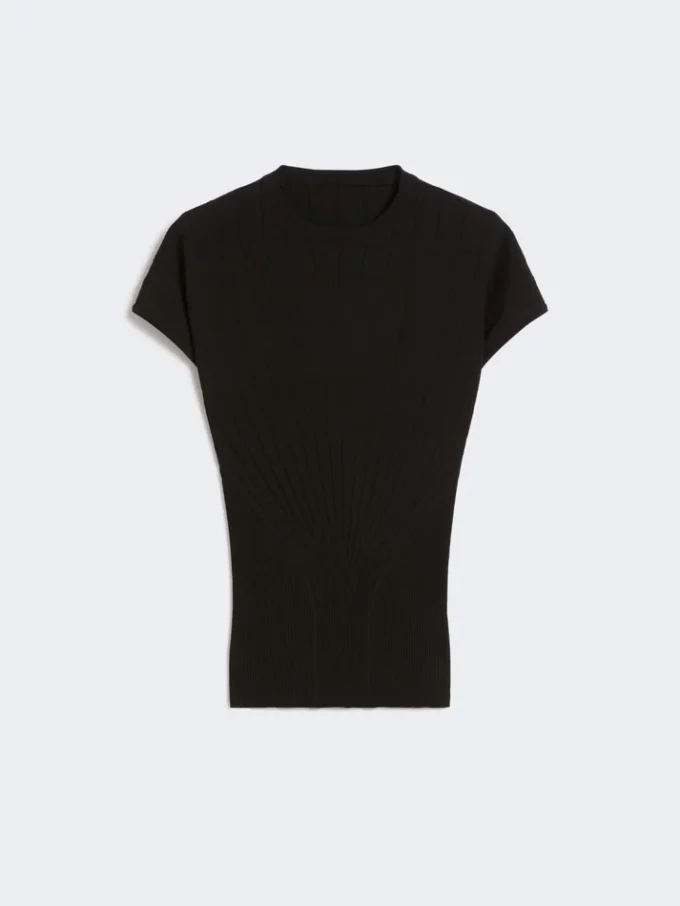 Pullover aus geripptem Viskose-Strick, schwarz Pullover aus geripptem Viskose-Strick, schwarz