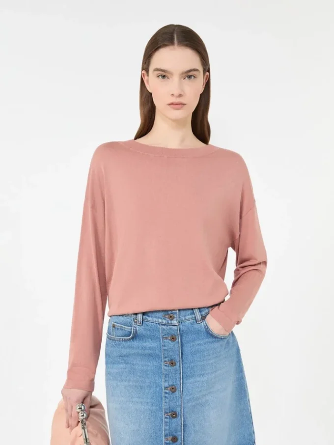 Pullover aus Seiden- und Baumwollgarn, rosa Pullover aus Seiden- und Baumwollgarn, rosa