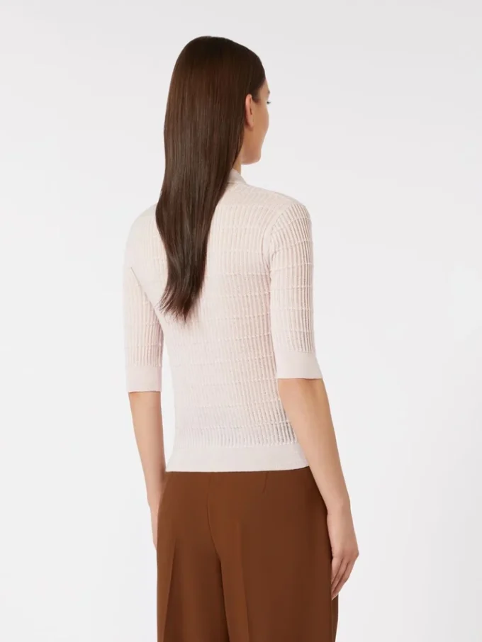Pullover aus Seiden- und Wollgarn, rosa Pullover aus Seiden- und Wollgarn, rosa