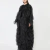Langer Rock mit Blütenblättern aus Seidenorganza, schwarz