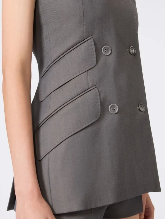Ärmellose Jacke aus Gabardine-Wolle, mittelgrau