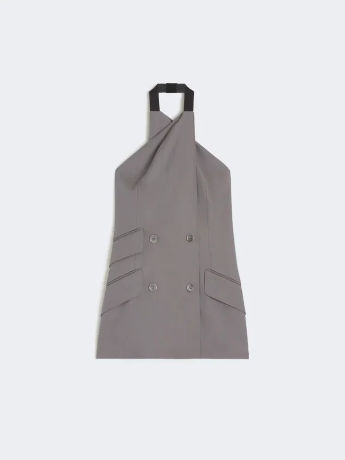 Ärmellose Jacke aus Gabardine-Wolle, mittelgrau
