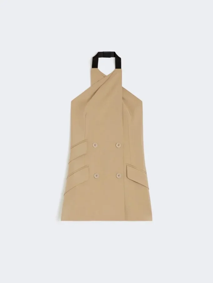 Ärmellose Jacke aus Wolle und Seidenpopeline, kamelfarben Ärmellose Jacke aus Wolle und Seidenpopeline, kamelfarben