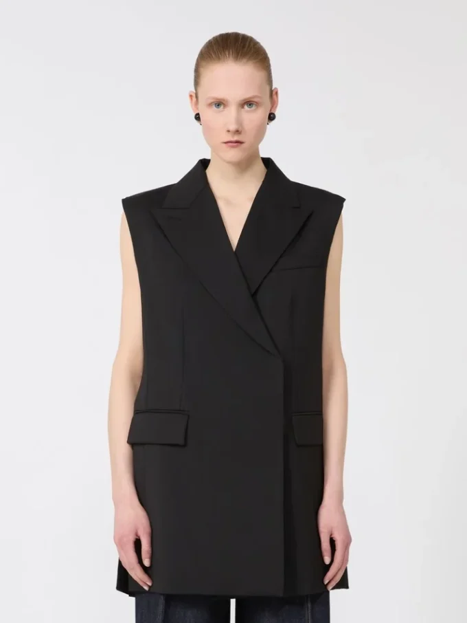Ärmelloser Blazer aus Stretch-Wolle, schwarz Ärmelloser Blazer aus Stretch-Wolle, schwarz