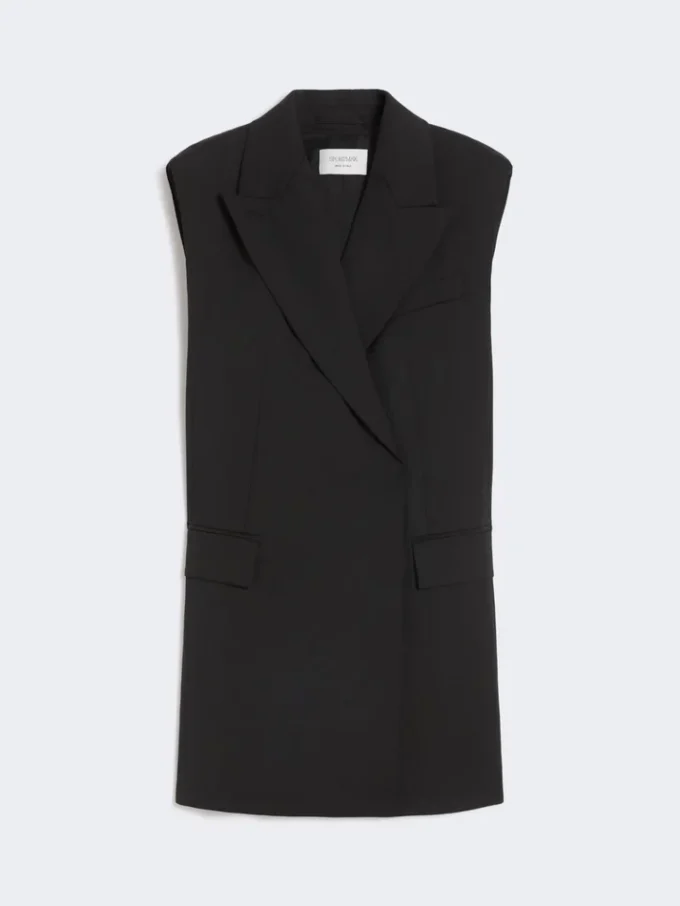 Ärmelloser Blazer aus Stretch-Wolle, schwarz Ärmelloser Blazer aus Stretch-Wolle, schwarz