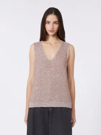 Ärmelloser Pullover mit Pailletten, Altrosa