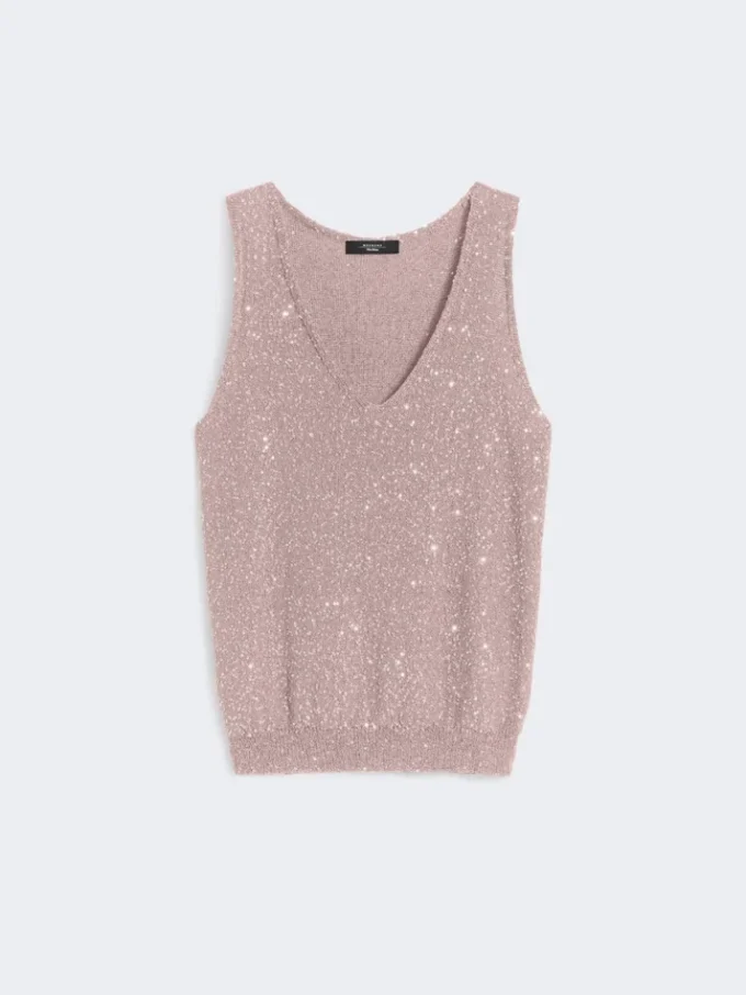 Ärmelloser Pullover mit Pailletten, Altrosa Ärmelloser Pullover mit Pailletten, Altrosa