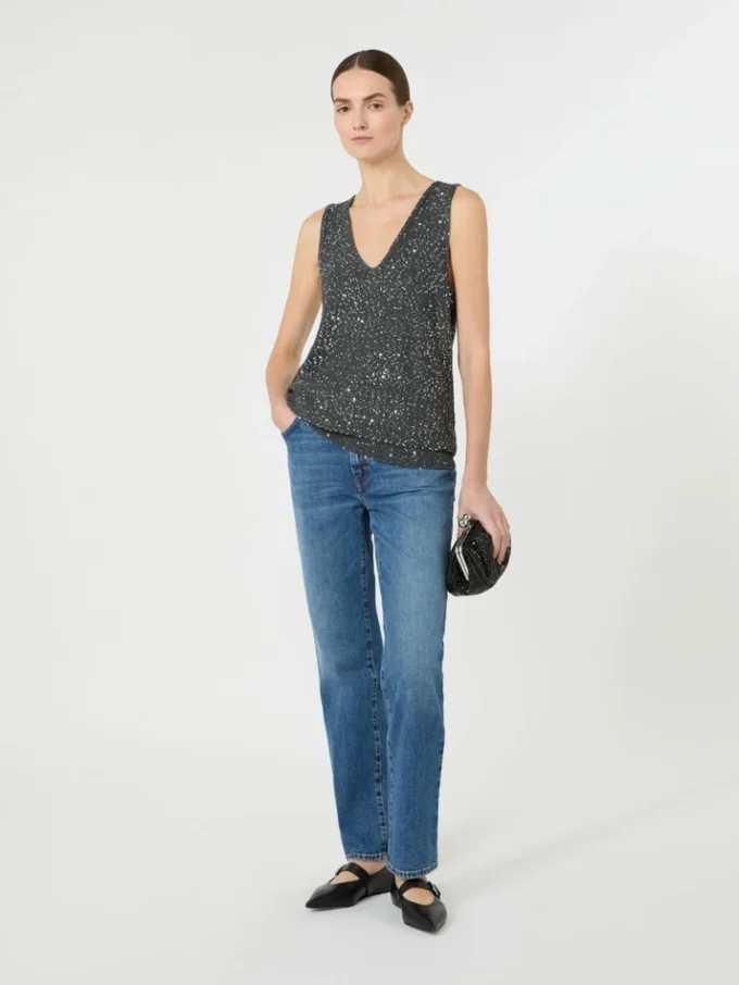 Ärmelloser Pullover mit Pailletten, dunkelgrau Ärmelloser Pullover mit Pailletten, dunkelgrau
