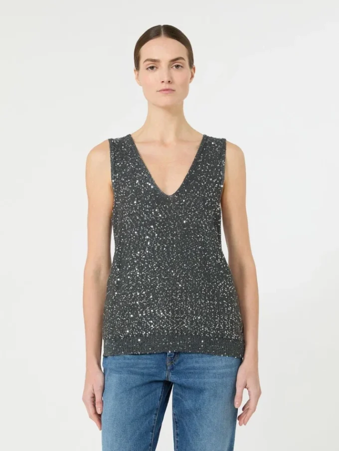Ärmelloser Pullover mit Pailletten, dunkelgrau Ärmelloser Pullover mit Pailletten, dunkelgrau