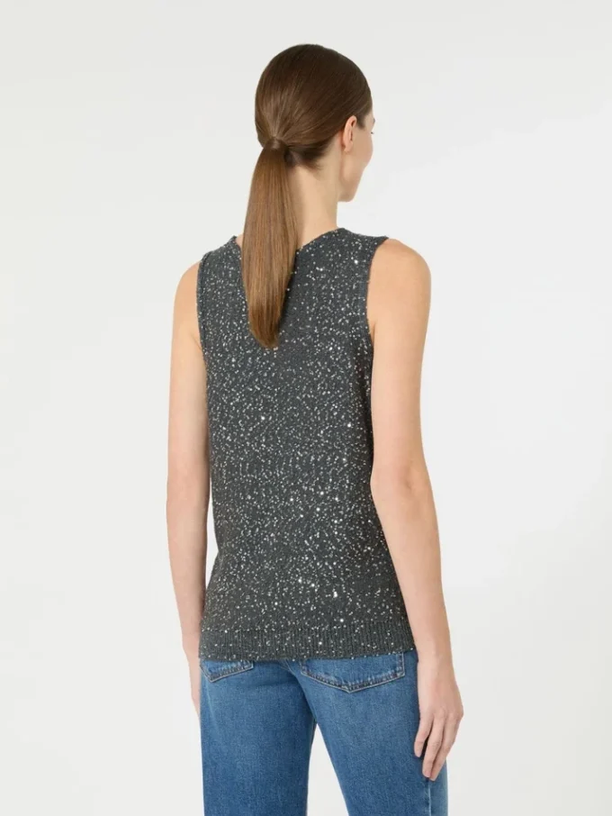 Ärmelloser Pullover mit Pailletten, dunkelgrau Ärmelloser Pullover mit Pailletten, dunkelgrau