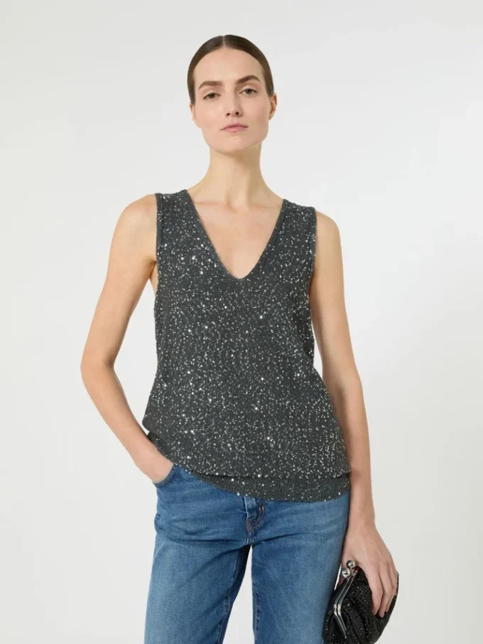 Ärmelloser Pullover mit Pailletten, dunkelgrau Ärmelloser Pullover mit Pailletten, dunkelgrau