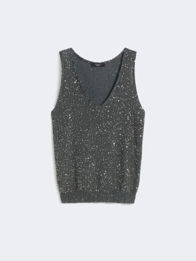Ärmelloser Pullover mit Pailletten, dunkelgrau Ärmelloser Pullover mit Pailletten, dunkelgrau