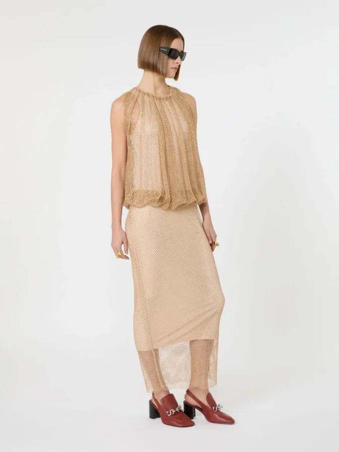 Ärmelloses Jerseykleid mit Kristallen, kamelfarben Ärmelloses Jerseykleid mit Kristallen, kamelfarben