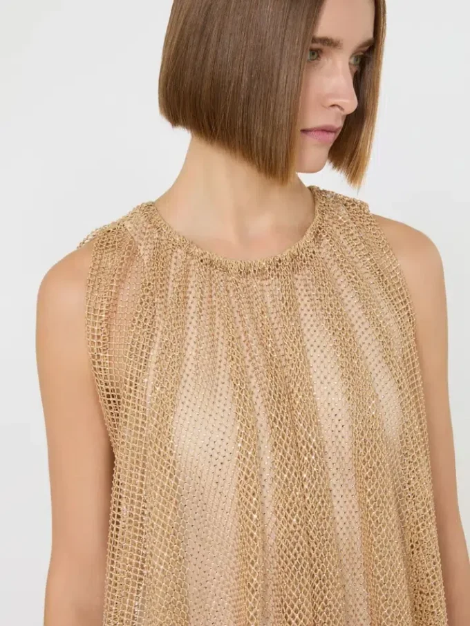 Ärmelloses Jerseykleid mit Kristallen, kamelfarben Ärmelloses Jerseykleid mit Kristallen, kamelfarben