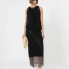 Ärmelloses Jerseykleid mit Kristallen, schwarz