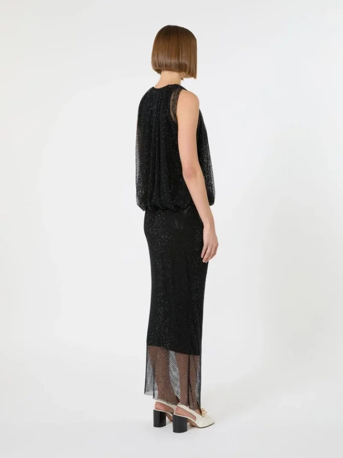 Ärmelloses Jerseykleid mit Kristallen, schwarz