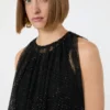 Ärmelloses Jerseykleid mit Kristallen, schwarz