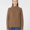 Rollkragenpullover aus Wolle und Kaschmir mit Zopfmuster, schlammfarben Rollkragenpullover aus Wolle und Kaschmir mit Zopfmuster, schlammfarben