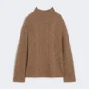 Rollkragenpullover aus Wolle und Kaschmir mit Zopfmuster, schlammfarben Rollkragenpullover aus Wolle und Kaschmir mit Zopfmuster, schlammfarben