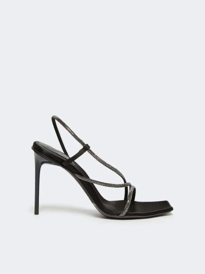 Sandalen aus Satin und Kristallen, schwarz Sandalen aus Satin und Kristallen, schwarz
