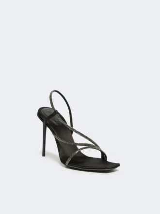 Sandalen aus Satin und Kristallen, schwarz
