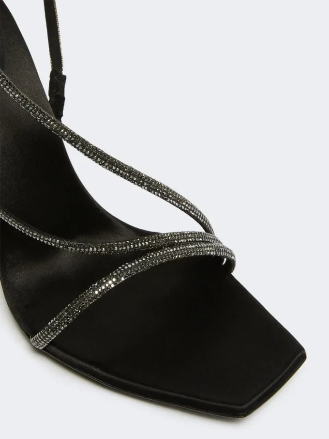 Sandalen aus Satin und Kristallen, schwarz Sandalen aus Satin und Kristallen, schwarz