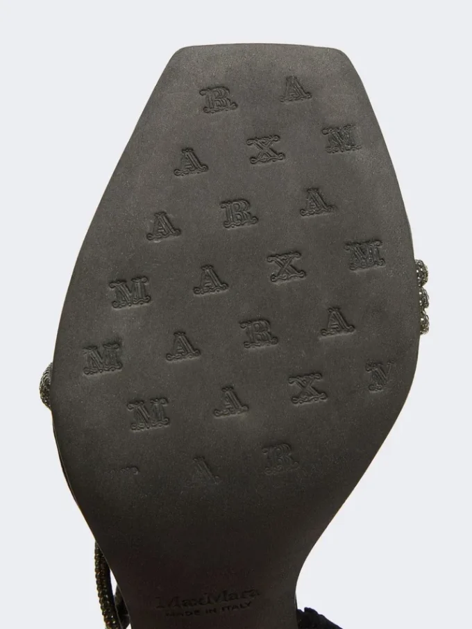 Sandalen aus Satin und Kristallen, schwarz Sandalen aus Satin und Kristallen, schwarz