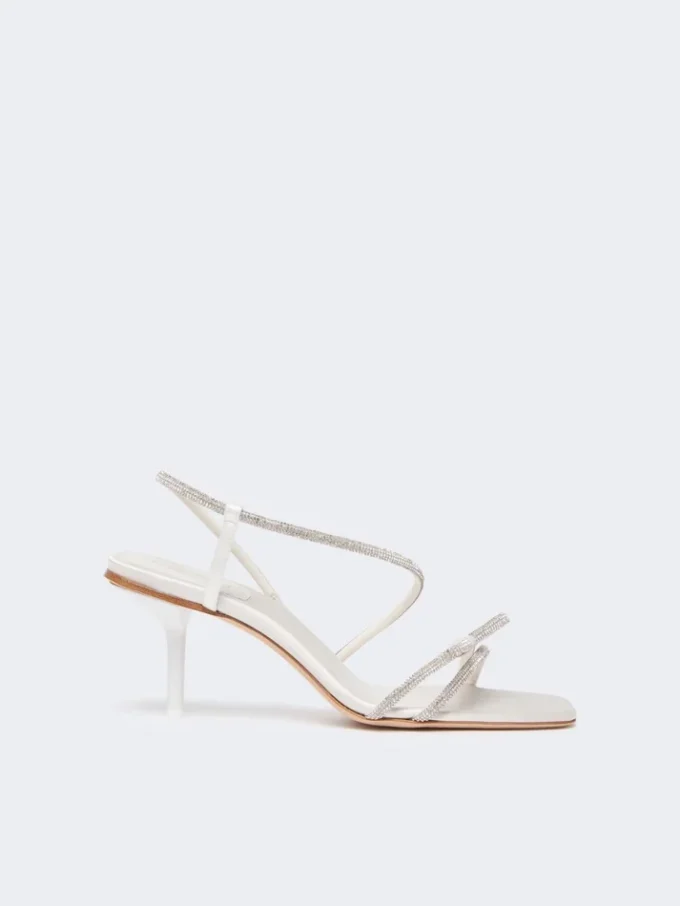 Sandalen aus Satin und Strass, elfenbeinfarben