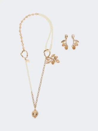 Set mit Anhängern und Kristallen, Gold Set mit Anhängern und Kristallen, Gold