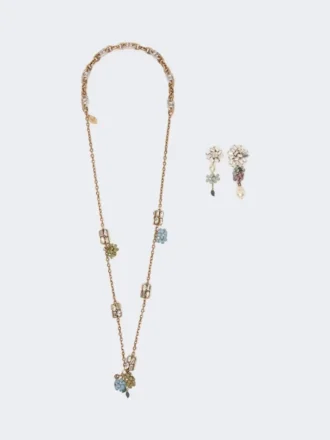 Set mit Blumen- und Kristalldetails, gold Set mit Blumen- und Kristalldetails, gold