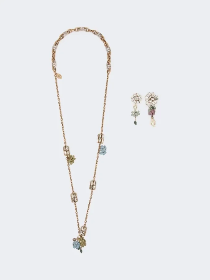 Set mit Blumen- und Kristalldetails, gold Set mit Blumen- und Kristalldetails, gold