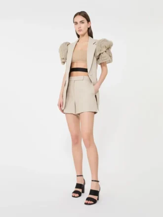 Shorts aus Leinen im Korbgeflecht-Look, sandfarben