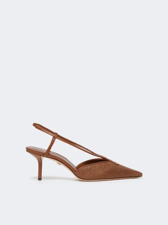 Slingbacks aus Canvas in Raffia-Optik, bernsteinbraun Slingbacks aus Canvas in Raffia-Optik, bernsteinbraun