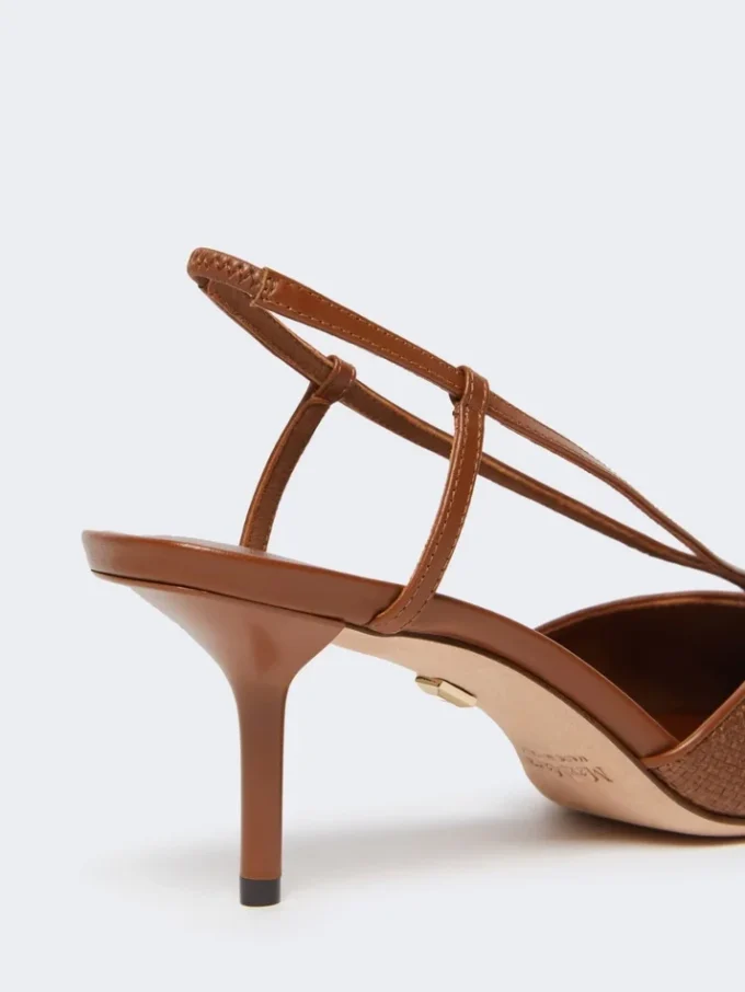 Slingbacks aus Canvas in Raffia-Optik, bernsteinbraun Slingbacks aus Canvas in Raffia-Optik, bernsteinbraun