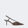 Slingbacks aus Canvas in Raffia-Optik, dunkelbraun Slingbacks aus Canvas in Raffia-Optik, dunkelbraun