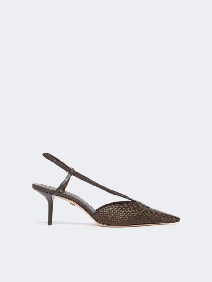 Slingbacks aus Canvas in Raffia-Optik, dunkelbraun Slingbacks aus Canvas in Raffia-Optik, dunkelbraun