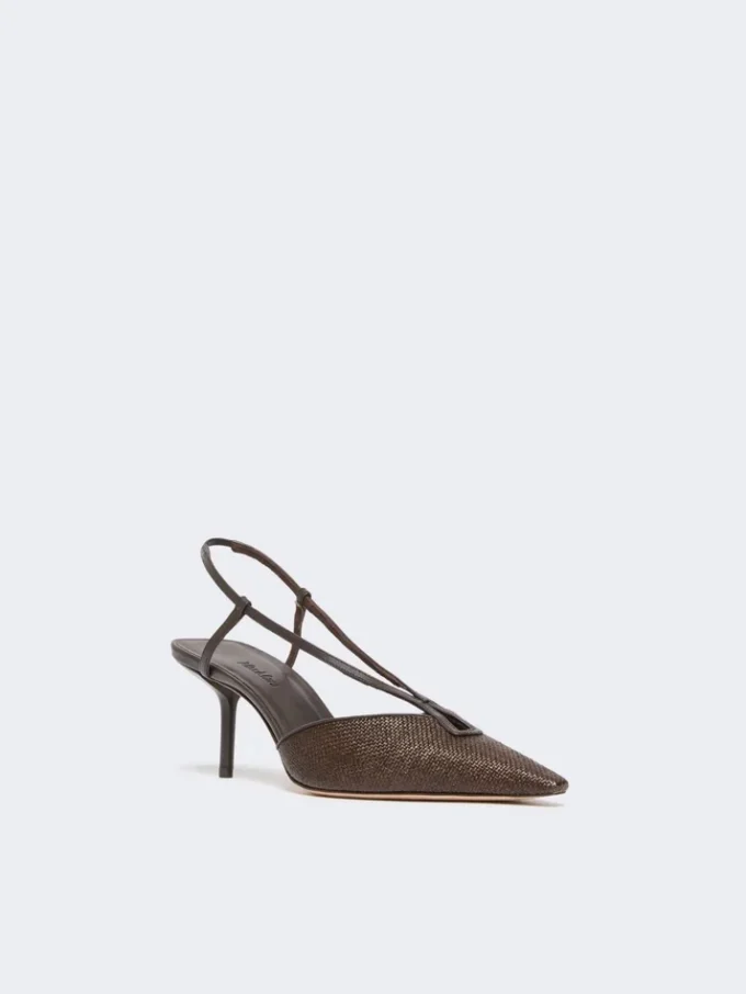 Slingbacks aus Canvas in Raffia-Optik, dunkelbraun Slingbacks aus Canvas in Raffia-Optik, dunkelbraun