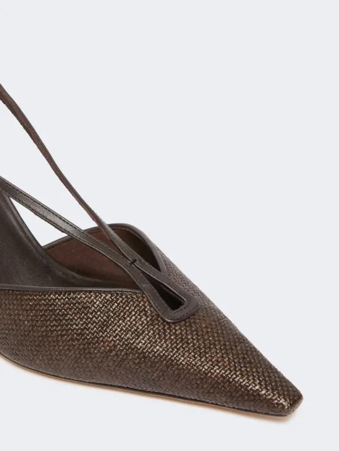 Slingbacks aus Canvas in Raffia-Optik, dunkelbraun Slingbacks aus Canvas in Raffia-Optik, dunkelbraun