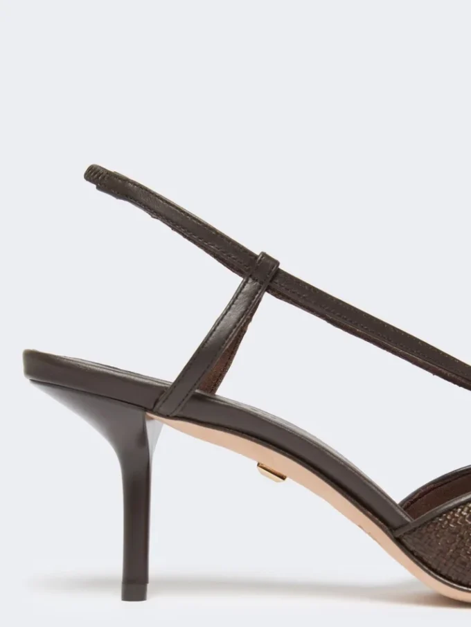Slingbacks aus Canvas in Raffia-Optik, dunkelbraun Slingbacks aus Canvas in Raffia-Optik, dunkelbraun