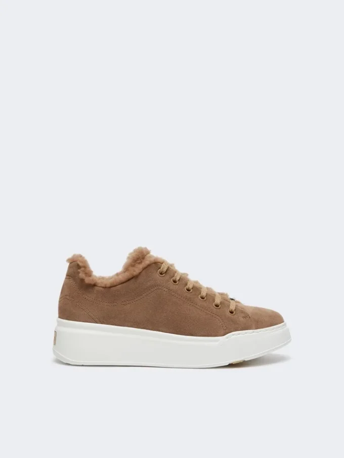 Sneaker aus Wildleder und Teddy-Stoff, haselnussbraun Sneaker aus Wildleder und Teddy-Stoff, haselnussbraun