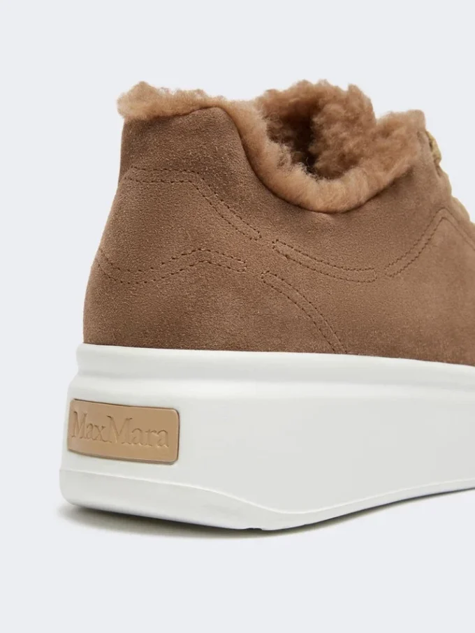 Sneaker aus Wildleder und Teddy-Stoff, haselnussbraun Sneaker aus Wildleder und Teddy-Stoff, haselnussbraun