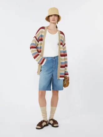 Strickjacke aus Leinen mit Gürtel, kirschrot Strickjacke aus Leinen mit Gürtel, kirschrot